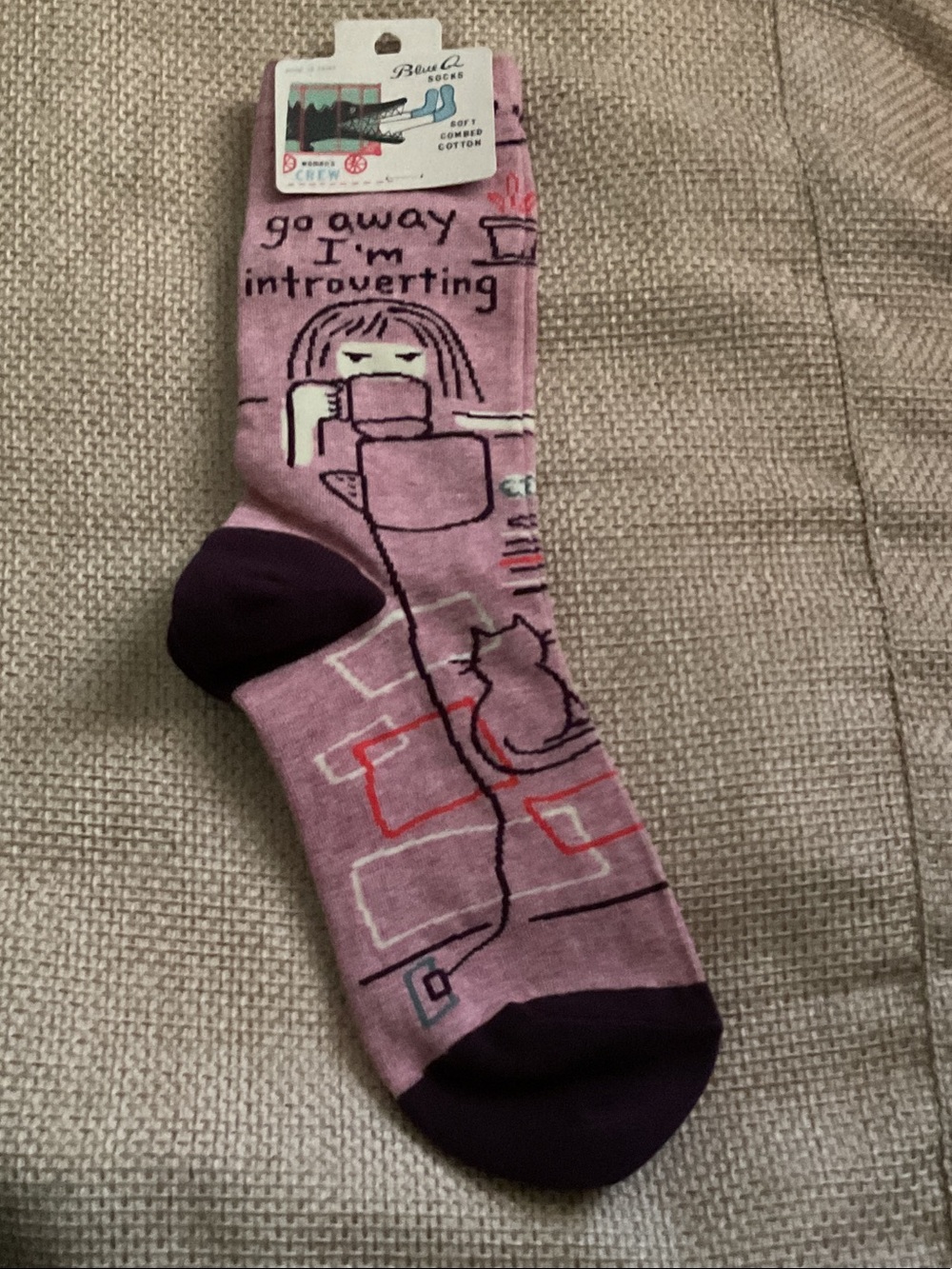 Blue Q “Go Away I’m Introverting” Crew Socks NWT Women’s 5-10 Funny Novelty